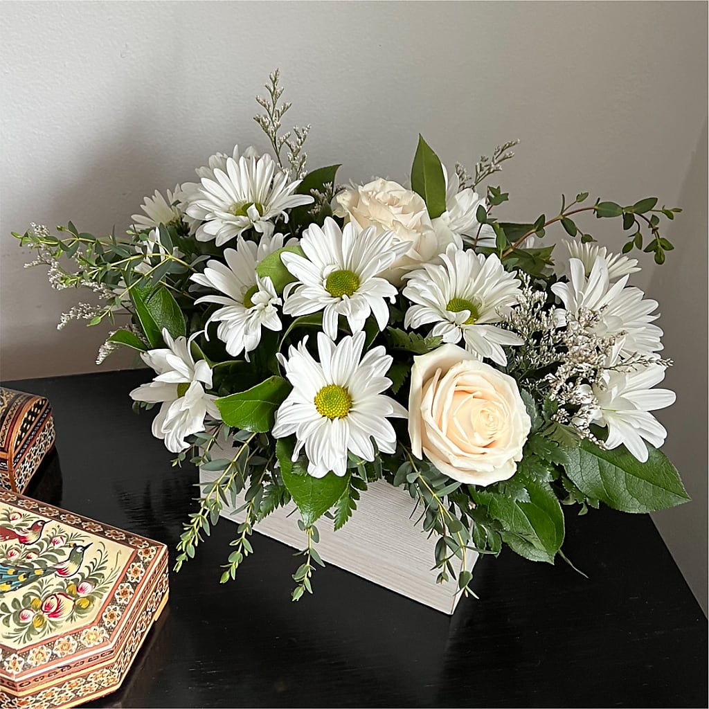 Fresh Linen Box Bouquet – Blossom And Brew Co, Menasha WI