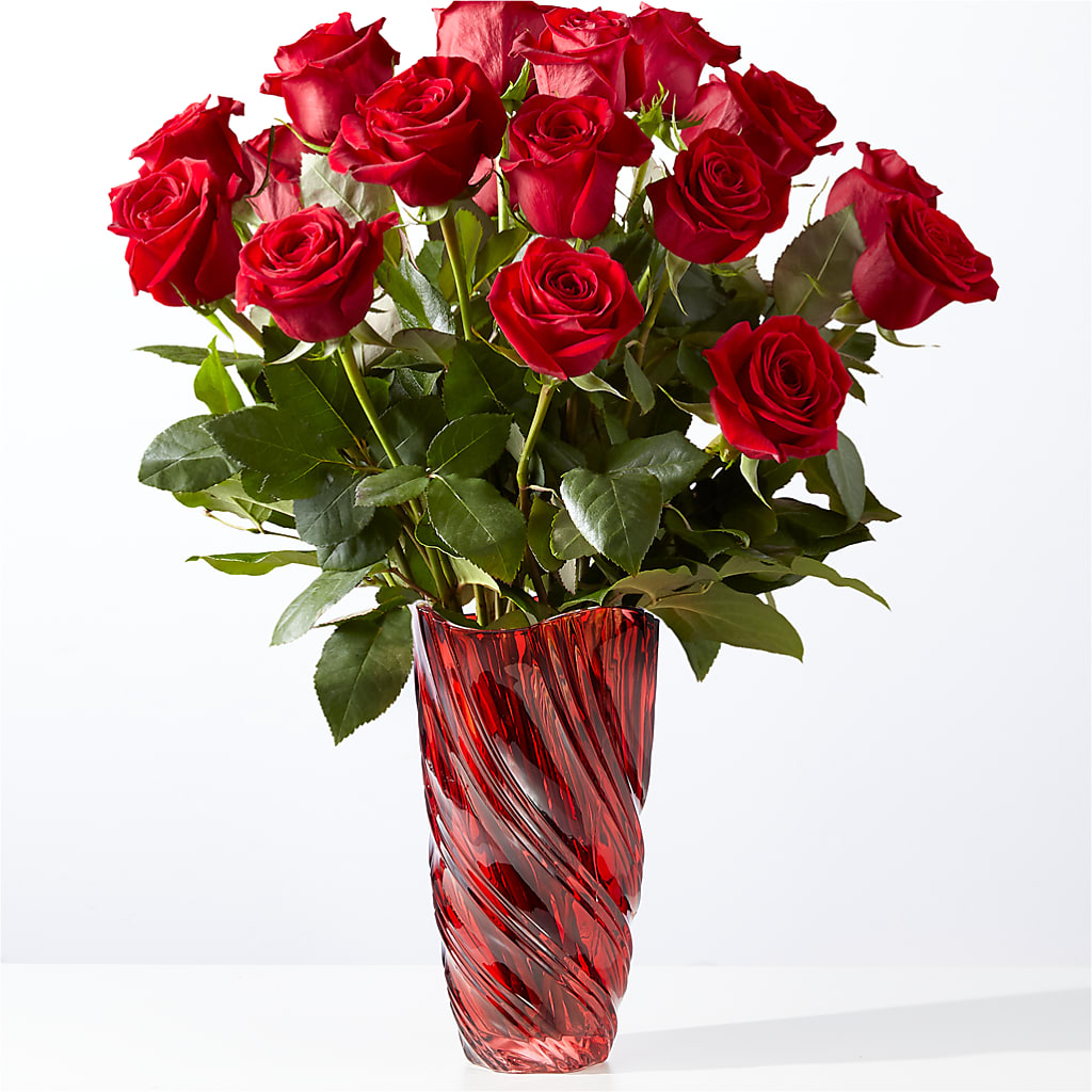 Classic Love Red Rose Bouquet with Luxe Swirl Vase – Blossom And Brew Co, Menasha WI