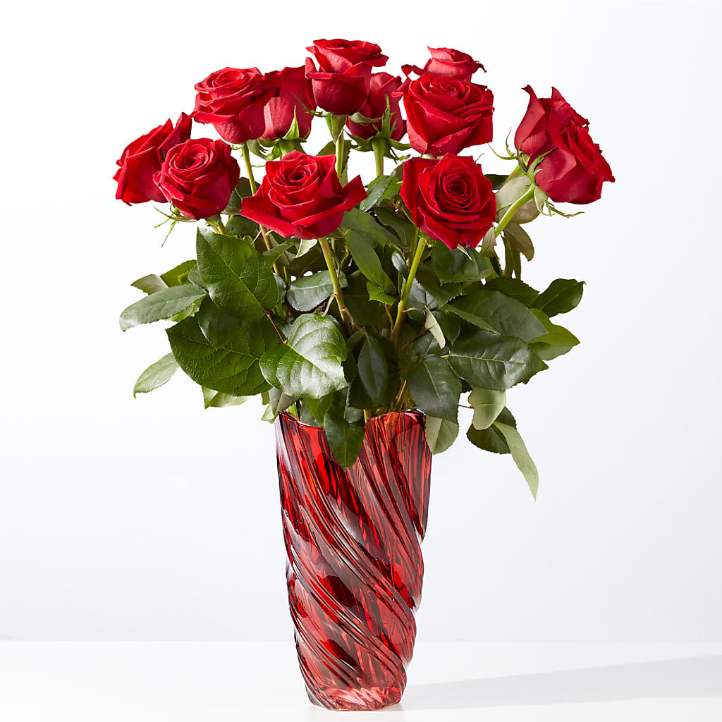 Classic Love Red Rose Bouquet with Luxe Swirl Vase – Blossom And Brew Co, Menasha WI