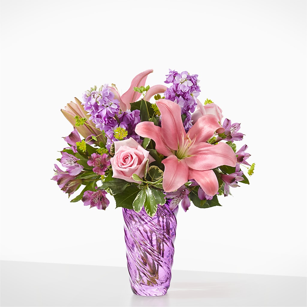 Precious Petals Bouquet with Luxe Swirl Vase – Blossom And Brew Co, Menasha WI