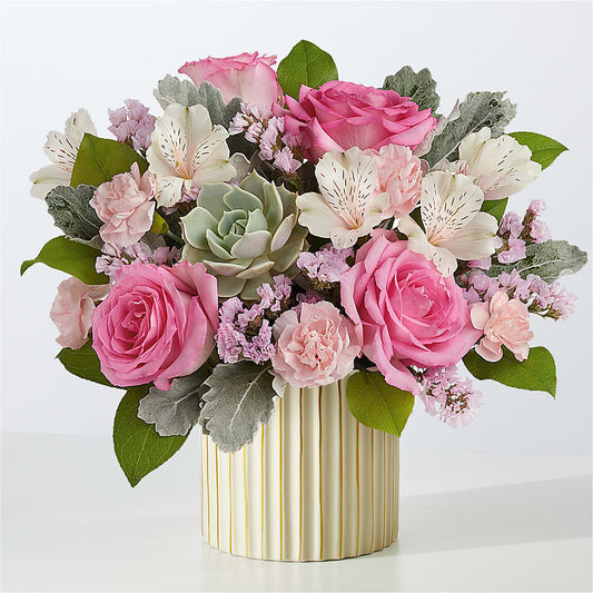 Dusty Rose Bouquet with Ivory Vase –  Blossom And Brew Co, Menasha WI